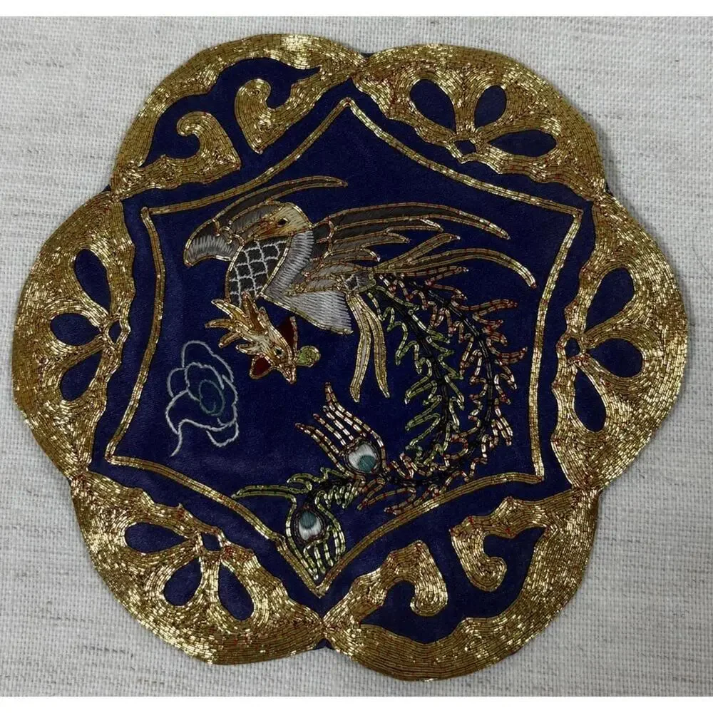 Golden Cloud Hand Embroidered Phoenix Patch Silk Rayon Applique China